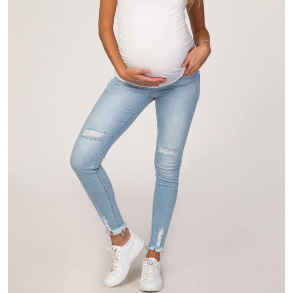 PinkBlush Light Wash Distressed Denim Maternity Jeans Size 28